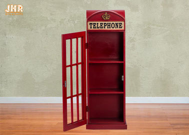 イギリスの電話ボックスの収納キャビネットの骨董品の木製の貯蔵の棚MDFの床の棚の赤い色