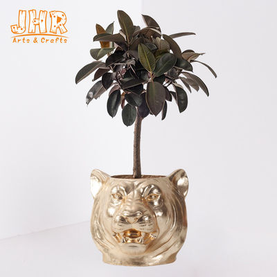 44x40x38cmの粘土の植木鉢は青銅色の植物のライオンの彫像の卓上プランターをAntique